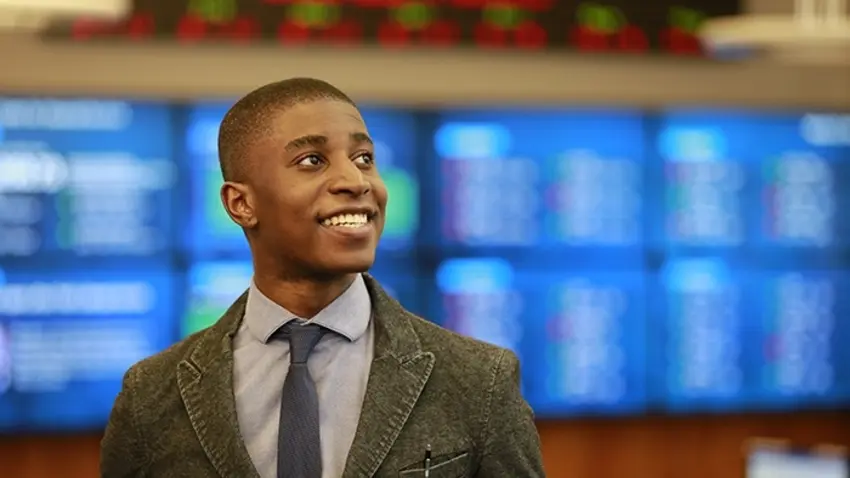 student in trading room