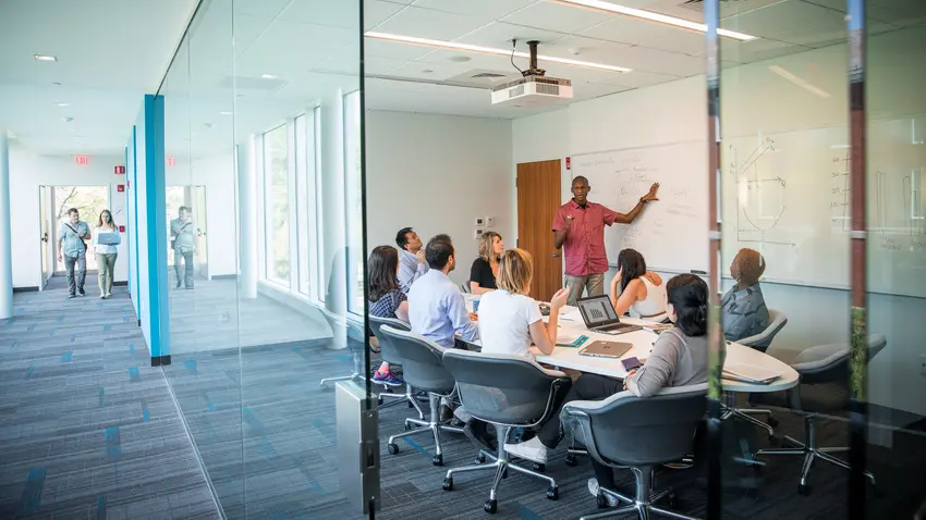 graduate students work on group project