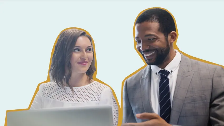 A woman and a man discussing 
