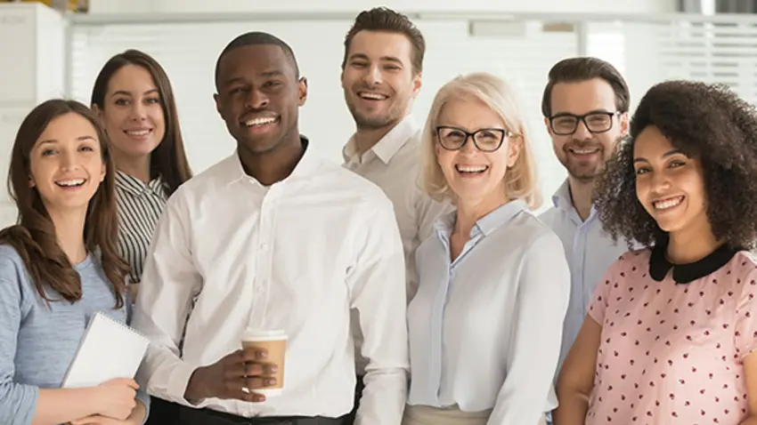 Diverse team gathering for executive education training