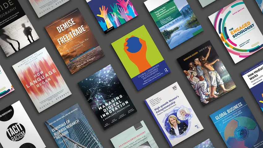 Photo collage of faculty book covers