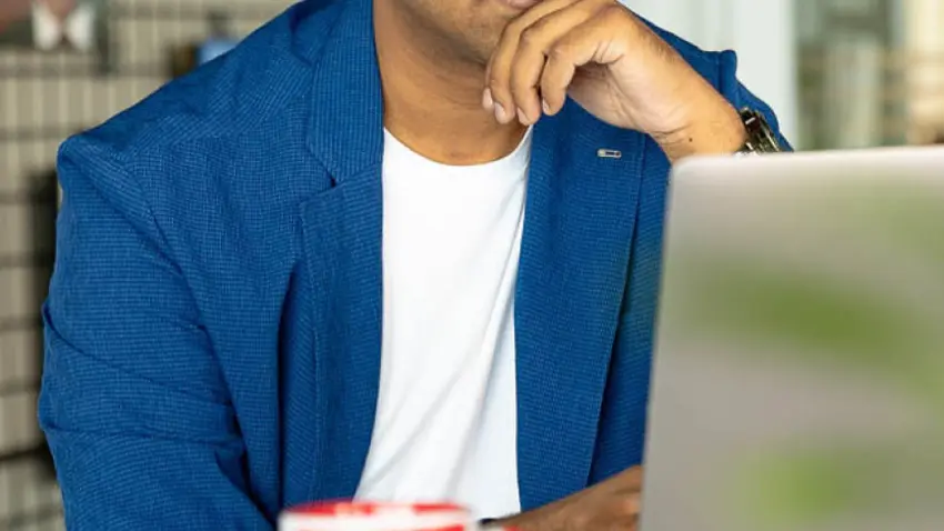 Bhavit working on computer