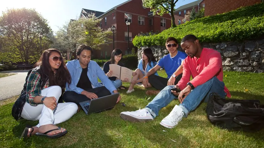 students on lawn