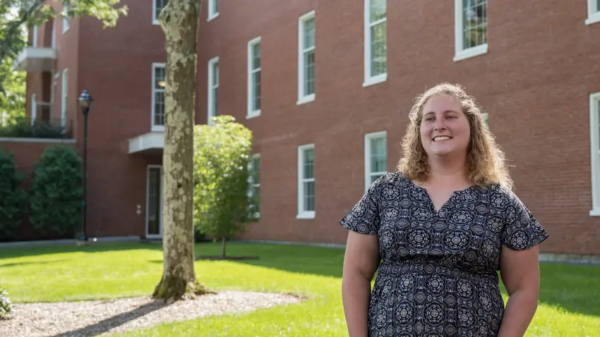 Erin Sutermeister standing on the LaCava quad in the sunshine