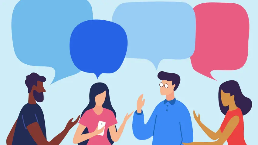 Illustration of four people engaged in conversation