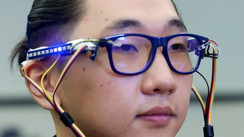 Student wearing interactive glasses