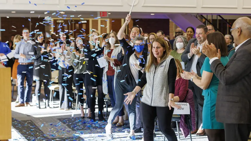 Mia receiving her award