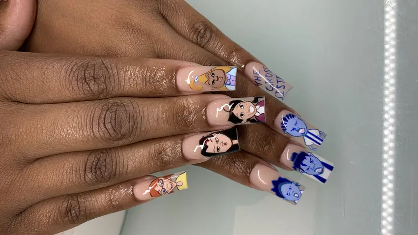 Acrylic nails with Boondocks design