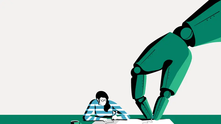 Robot hand and person working