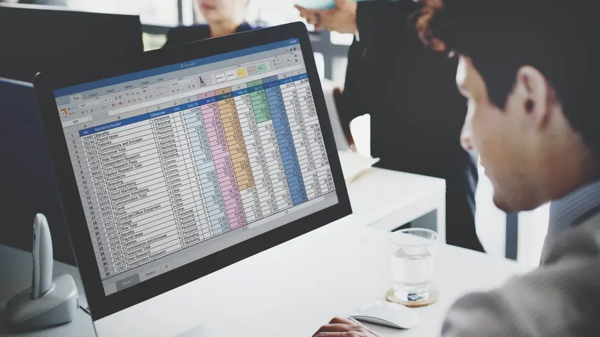 Man working on spreadsheet