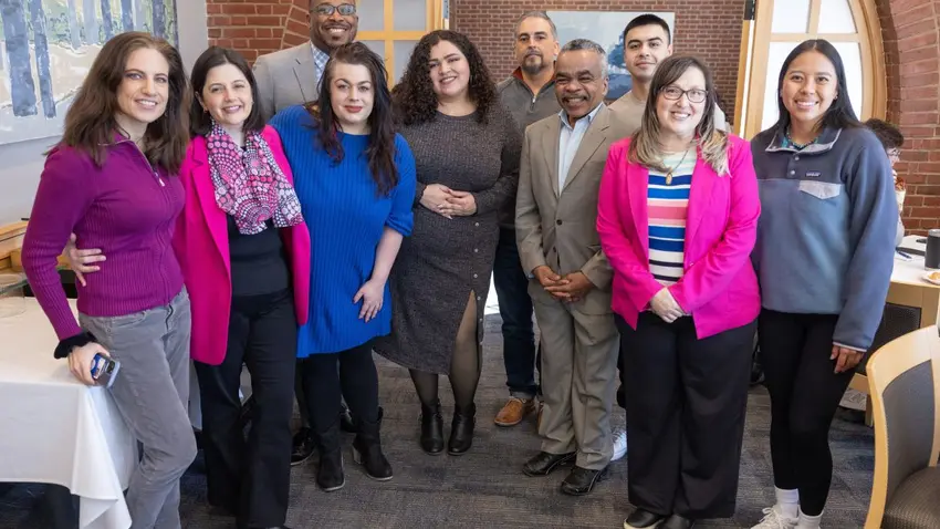 Members of the Bentley University Indigenous Education Committee gathers at the annual Bentley MLK social justice program  