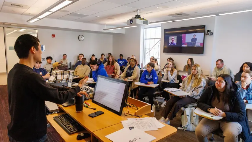 Participants at a breakout session as part of the Bentley University MLK social justice program  
