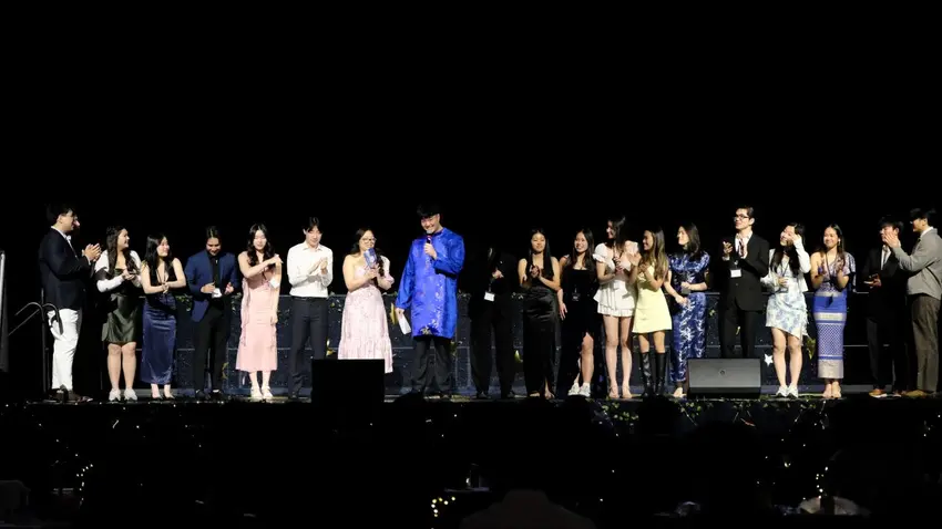 Event planners gather on stage at the Asian Culture Gala, sponsored by the Bentley Asian Students' Association