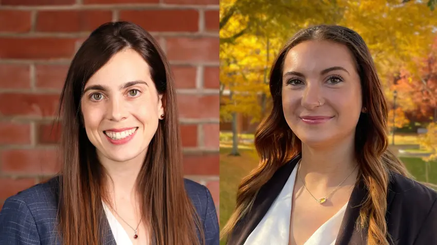 Composite photo with headshots of Bentley professor Summer Marion and student Kelsey Logan.