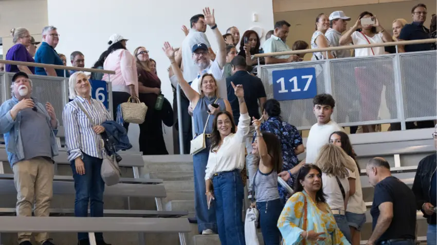 Families and friends cheer on Bentley's Class of 2029 during Convocation