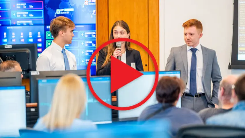 trading room with red playbutton