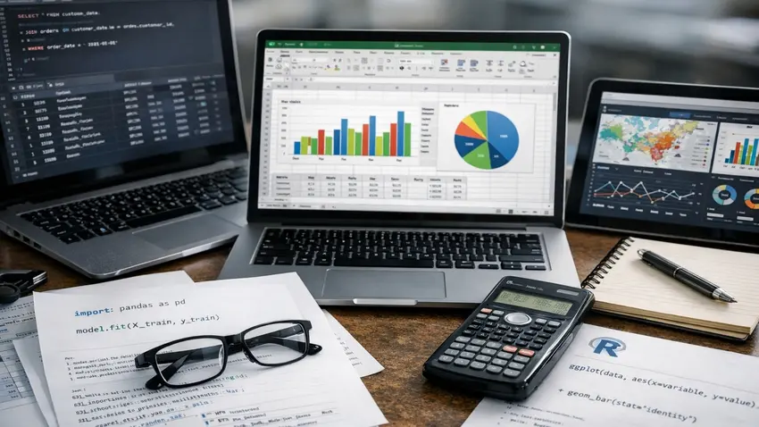 Laptop with data analysis tools