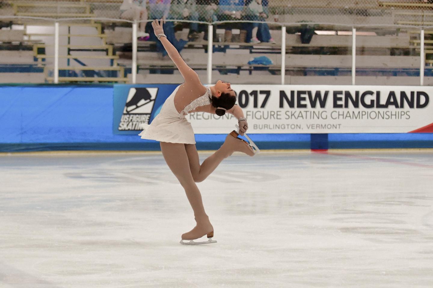 Lindsay Toia, Bentley University Class of 2022, performs a figure skating routine during her high school years