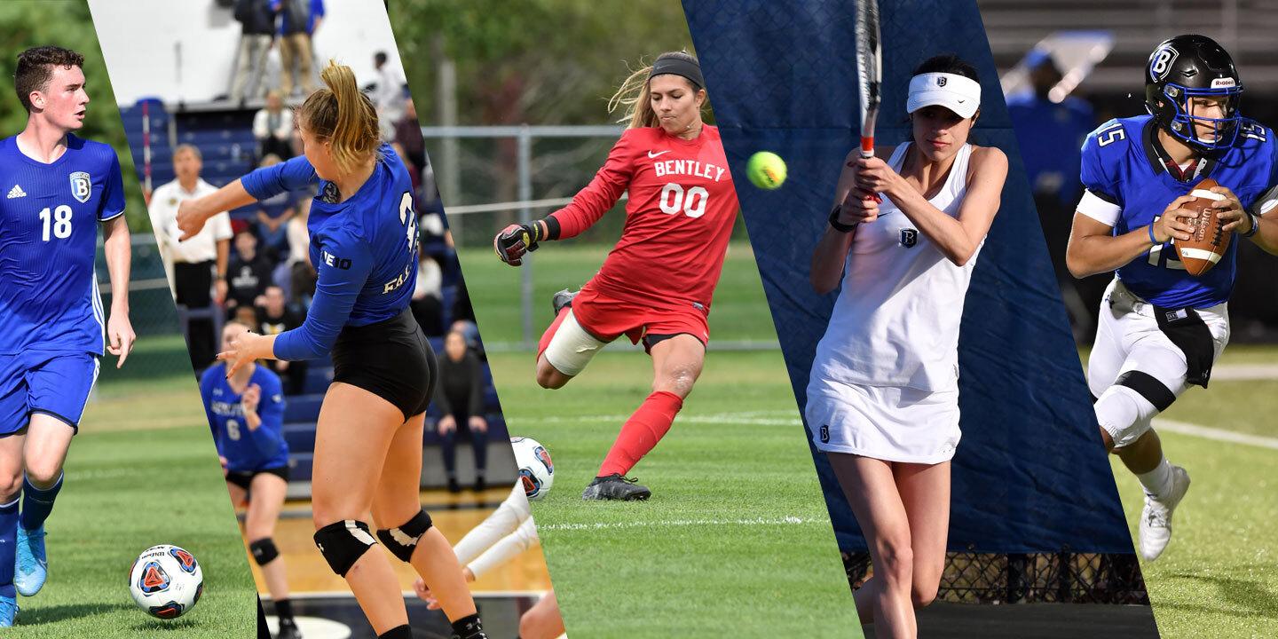 Collage of fall sports at Bentley University 