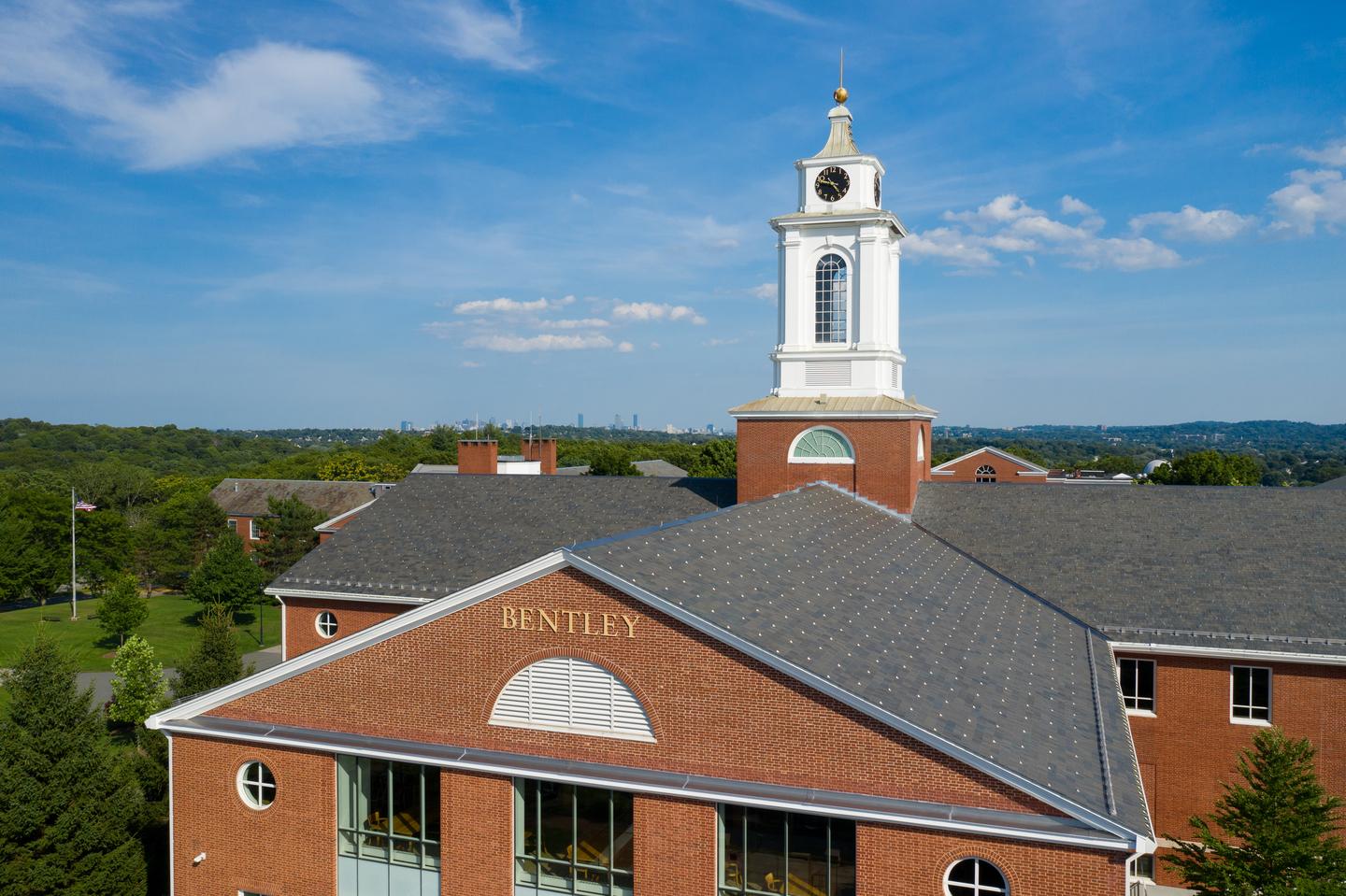 The clocktower at Bentley University