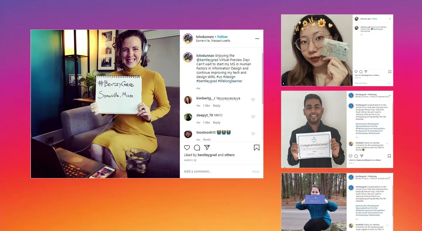 Instagram photo collage of new Bentley graduate and undergraduate students