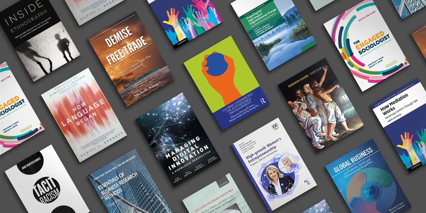 Photo collage of faculty book covers