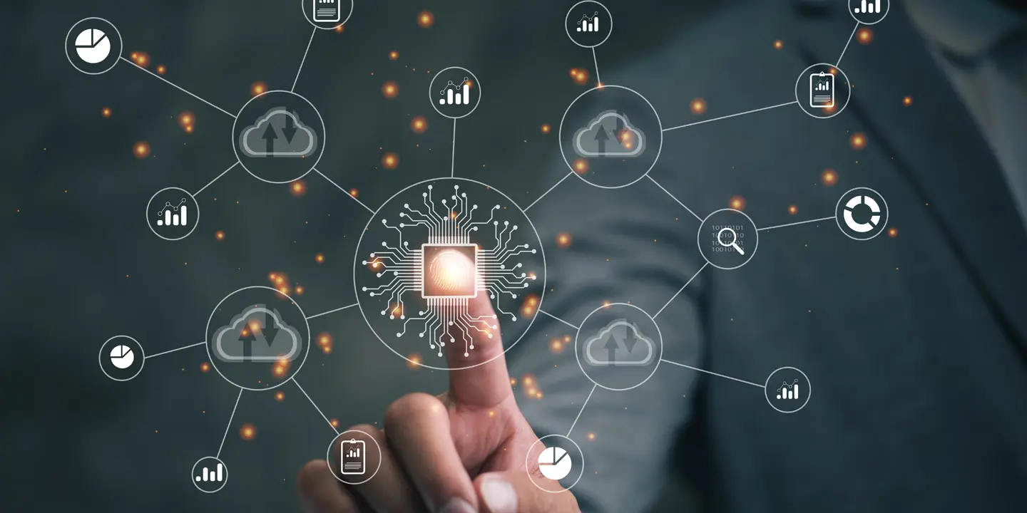 data analytics - finger pointing at screen