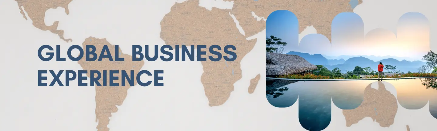 map with the words "Global business Experience"