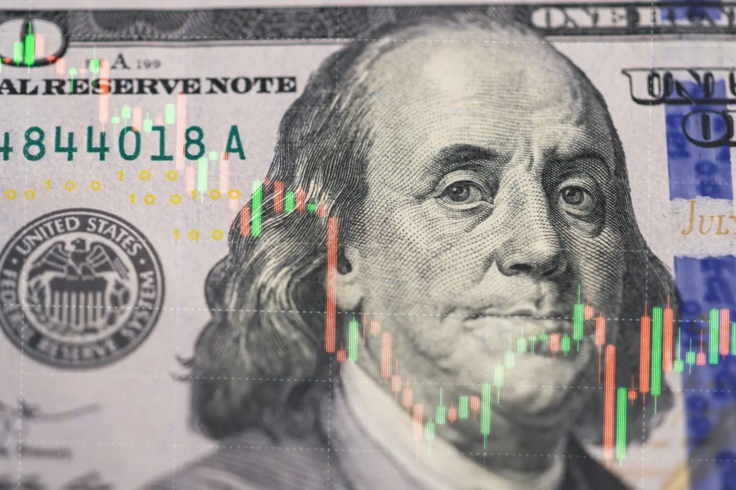 Us dollar with economic graph overlay showing market trends and fluctuations.