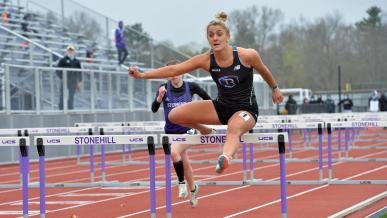 Bentley heptathlete Chase Davies '22 also holds the school record in the 60-meter and 100-meter hurdles