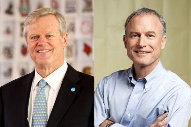 NCAA President and Former Massachusetts Governor Charlie Baker and TripAdvisor Co-Founder and Former CEO Stephen Kaufer pictured.