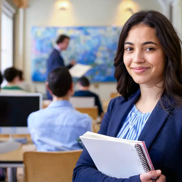 University faculty in a classroom full of students being taught