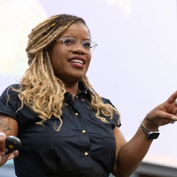 Kishshana speaking at the Bentley Alumni Conference