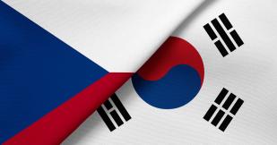 Overlapping flags of Czech Republic and South Korea
